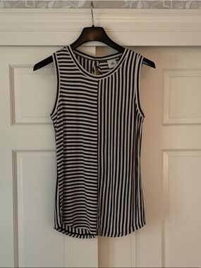 CAbi 3417 London Stripe Tank (Dark Gray & Cream)